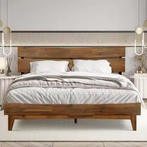 Aurora 800 lbs Capacity Queen Bed Frame and Headboard Solid Wood Platform Bed, Contemporary Signatur