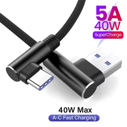 90 Degree 40W USB C Fast Charging Cable 5A Braided Data Wire for Huawei Mate 50 40 30 Xiaomi Samsung