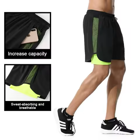 Men's Casual Shorts 2 in 1 Running Shorts Quick Drying Sport Shorts Gyms Fitness Bodybuilding Workou