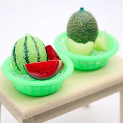Dollhouse Watermelon Cantaloupe with Ice Chilled Miniature OB11 Food Play Model Shooting Props Minia
