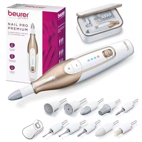 Beurer MP64 Nail Drill Kit Cordless Electric Nail File with 10 Attachments and LED Light Electric Ma