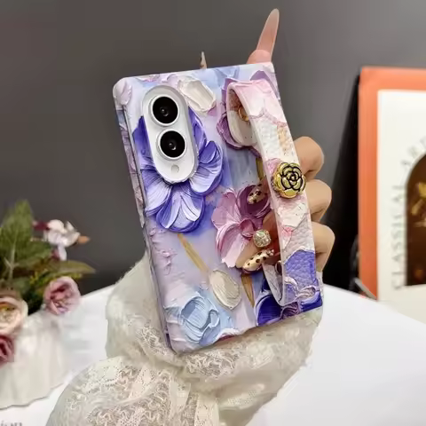 IRelief Colorful Oil Painting Flower Phone Case W/ or W/O Wrist Strap Lanyard For Samsung Galaxy Z F