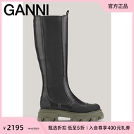[Seasonal Discount] Ganni Women's Shoes Black High-top Chelsea Boots Knee-length Boots Long Boots S1
