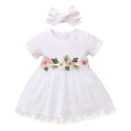 Mikrdoo Damit For 1-3 Years Baby Girl Princess Dress Embroideried Flowers Short Sleeve Fashion Tulle