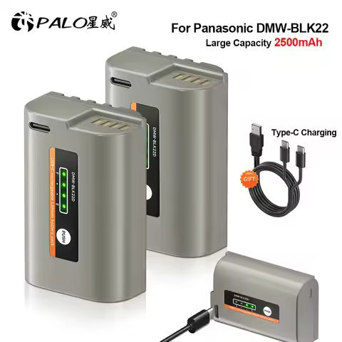 PALO 2500mAh DMW-BLK22 DMW BLK22 Battery with USB-C Charging for Panasonic LUMIX DC-S5 DC-S5 II DC-S