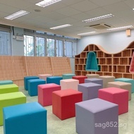 Square Stool Sofa Stool Shoe Changing Stool Leather Pouf Low Stool Soft Cushion Seat Cushion Small S