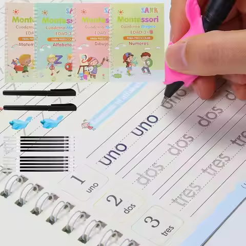 4 Books Montessori Magic Writing Book in Spanish Copybook Drawing Notebook Kids Learning Children Ch