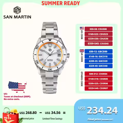 San Martin Sapphire Bezel Enamel DialNH35 Men Watch Sports 3H Date 20Bar Waterproof BGW-X1 / Orange 