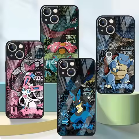 Phone Cover Glass Case for iPhone 17 Pro Max 8 XR 15 Plus 11 16 Air 14 13 12 Hot Cartoon Pokemon