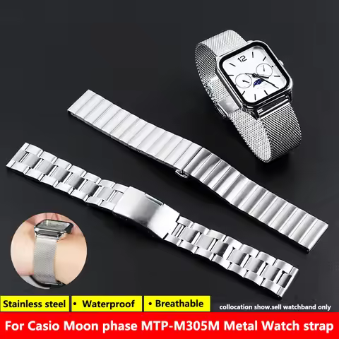 For Casio Moon phase MTP-M305M MTP-M300 Metal Watch strap 20mmMen Stainless steel High quality Silve