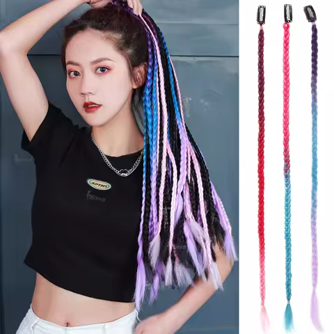 24-inch Y2K Heat-Resistant Synthetic Fiber Braided Ponytail Hair Accessory with Clips for Women's Wi