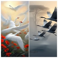 A Set Flying Egret/bird Attern Diamond Painting Kit, DIY 5D Diamond Painting Mosaic Canvas Painting 