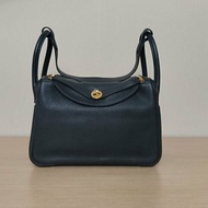 HERMES Lindy3089黑色TC皮Y刻金扣肩背包