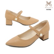 A264 GDS Heliva Reine Women's Shoes with Tofu Heels and Velcro Straps, Pearl Buttons, 5cm Sole HV598