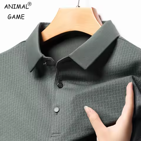 New Men's Lop-up Hollow Long-sleeved Polo Shirt Breathable Business Fashion T-Shirt Male Golf T-Shir