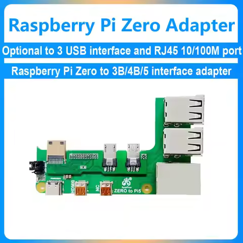 Raspberry Pi Zero 2w to 3B/4B/Pi5 interface adapter Optional 3USB with RJ45 10/100M Port USB2.0 Micr