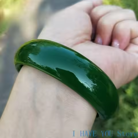 Natural Goods Lady Bracelet Genuine Hetian Jade Jade Bracelet Women's Spinach Green Widened Thick Ja