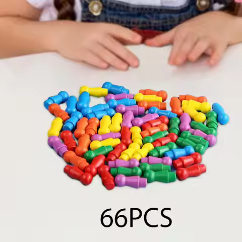 66Pcs Wooden Chess Pieces Wooden Multicolor Game Pawns for Child Desktop