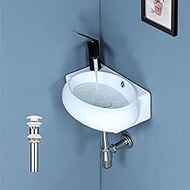 bathivy 17" x 11.4" Wall Mount Sink with Pop Up Drain &amp; Installation Kit, Wall Hung Bathroom Corner Sink, Small Sinks for Tiny Bathrooms, Mini Vessel Sink Wall Mounted Basin Floating Sink (Left Hand)