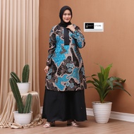 gamis batik kombinasi polos syari wanita modern terbaru s m l xl - biru m