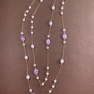 36吋 紫晶和珍珠長頸鏈 | 14K包金 | 淡水珍珠 | 紫晶