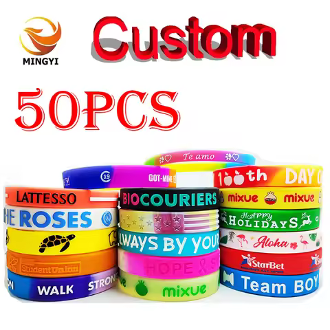 50pcs Silicone Bracelets Printed Custom Wristband Personalized Band with Logo Text For Game, Events