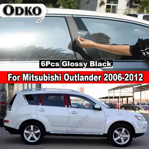 6Pcs Car Window Door Column BC Pillar Post Cover Trim Mirror Effect Black PC Material Sticker For Mi