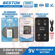 [Original] BESTON 9V 1000mAh Rechargeable Li-ion Battery, 2slot or 4slot USB Battery Charger