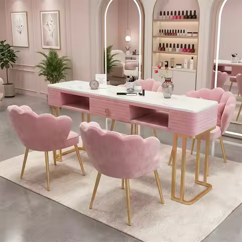 Professional Manicure Table Chair Set Luxury Marble Nail Salon Furniture Creative Beauty Shop Double