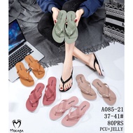 Women's Jelly Flip Flops Plain Pastel Color Embossed Strap Mokaya Beautiful Simple Casual Import Mok