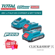 [READY STOCK] TOTAL 20V LITHIUM-ION BATTERY & CHARGER (2.0Ah/4.0Ah BATTERY)