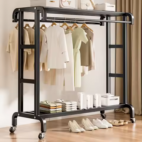 Wholesale Clothing Modern Boutique Display Shoes and Manufacture Metal Double Bar Coat Rack With She