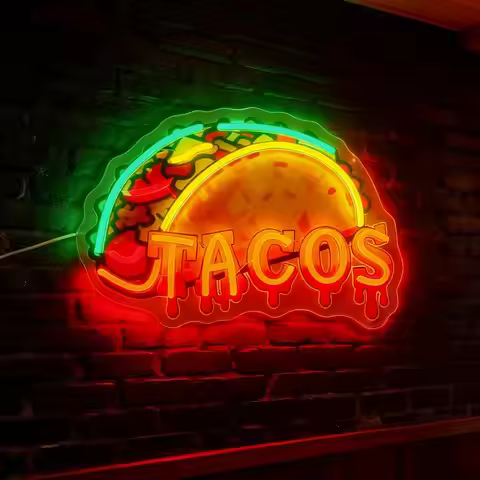 Tacos Neon Sign Mexican Burritos LED Lights for Mexican Restaurant Taco Bar Pub Kitchen Fast Food Tr