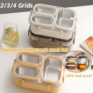 2/3/4grids Stainless Steel Rectangle Lunch Box Student Lunch Food Storage Multiple Compartment Bekas