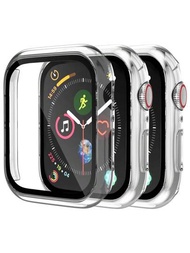 3入組透明pc + 鋼化玻璃一體成型的手錶保護殼,防摔休閒保護殼,可與apple Watch 38/40/41/42/44/45/49mm 一起使用,與apple Watch系列ultra/se/9/8/7/6/5/4/3/2/1相容,智能手錶配件