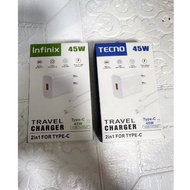 Infinix Tecno 45w U330XSA U330TSA Max Super Fast Charger Type-C USB Travel Charger Wall Adapter with