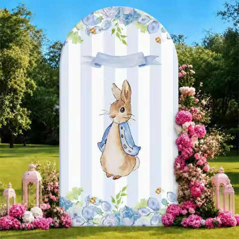 Single Side Arch Backdrop Cover Elegant Peter Rabbit themed backdrop featuring a charming bunny in b