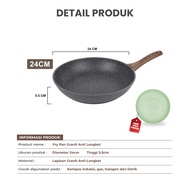 Wajan Panci Granit  Alat Masak Multifungsi dengan Lapisan Anti Lengket Tutup Kaca dan Gagang