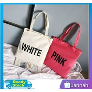 Jannah Beg Tangan Wanita Bahu Jinjing Silang ( Word Printing Korean Canvas Bag Bucket Tote Shoulder 