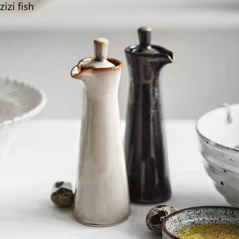 Ceramic Seasoning Bottle Oil Pot Oil Bottle Soy Sauce Pot Spice Jar Vinegar Pot Seasoning Box Kitche