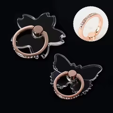 Transparent Diamond Mobile Phone Stand Butterfly Finger Ring Holder 360° Rotatable Folding for Brack