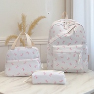 3pcs Nylon Bow Print Backpack Set,Foldable Multi-Po Cket Large CapacityWater-Resistant Zipper Backpa