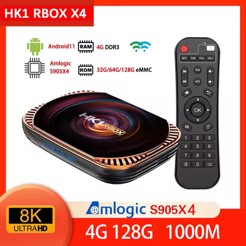 HK1 RBOX X4 Android 11.0 Smart TV Box Amlogic S905X4 4G 64G 128G 2.4&5G WiFi BT 4K 8K 3D AV1 1000M M