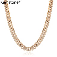 Kemstone ฮิปฮอป Cuba Chain Zircon แบบเต็มสีชมพูเงินกุหลาบทองชุบ Link Chain สร้อยคอเครื่องประดับสำหรั