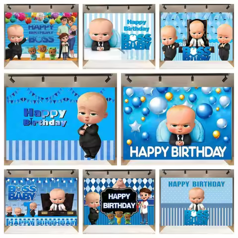 Cartoon Animation Boss Baby Theme Backdrop Newborn Boy Girl Birthday Party Decoration Background Bab