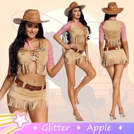 Cowgirl Sexy Shirt  Mini Skirt Set For Woman Adult Halloween Performance Western Pioneer Cosplay Cos