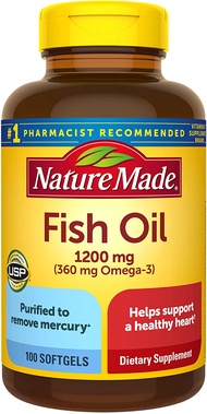 Nature Made Fish Oil 1200mg, 100 Softgels, Fish Oil Omega 3 Supplement For Heart Health