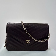 CHANEL黑牛皮山形紋金鍊COCO WOC