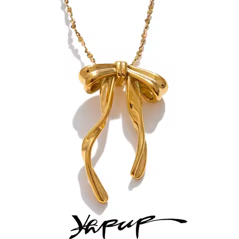 Yhpup 316L Stainless Steel Bow Knot Necklace Pendant 18K Gold & Platinum PVD Plated Metal Charm Fash