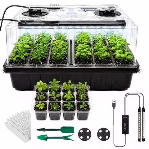 24-Well Plastic Seedling Pot Succulent Sowing Seedling Box Insulated Seedling Tray, Including USB Co